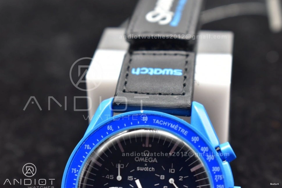 Swatch Neptune Omega on Quartz Moonwatch to Strap x Mission Nylon Bioceramic 0126